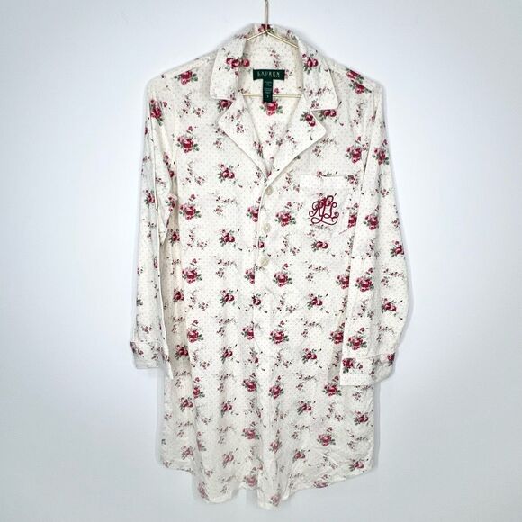 Lauren Ralph Lauren Floral Print Embroidered Logo Sleep Shirt Cottagecore Small - Picture 1 of 9